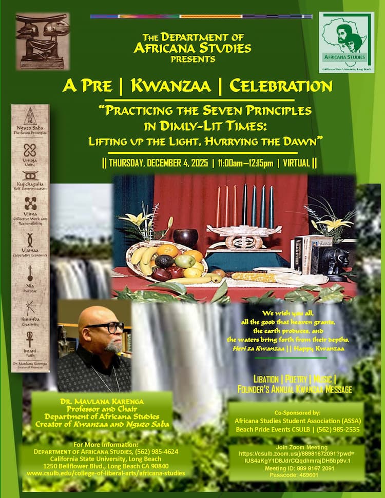 Pre-Kwanzaa CelebrationDec. 411 a.m. to 12: 15 p.m.Virtual