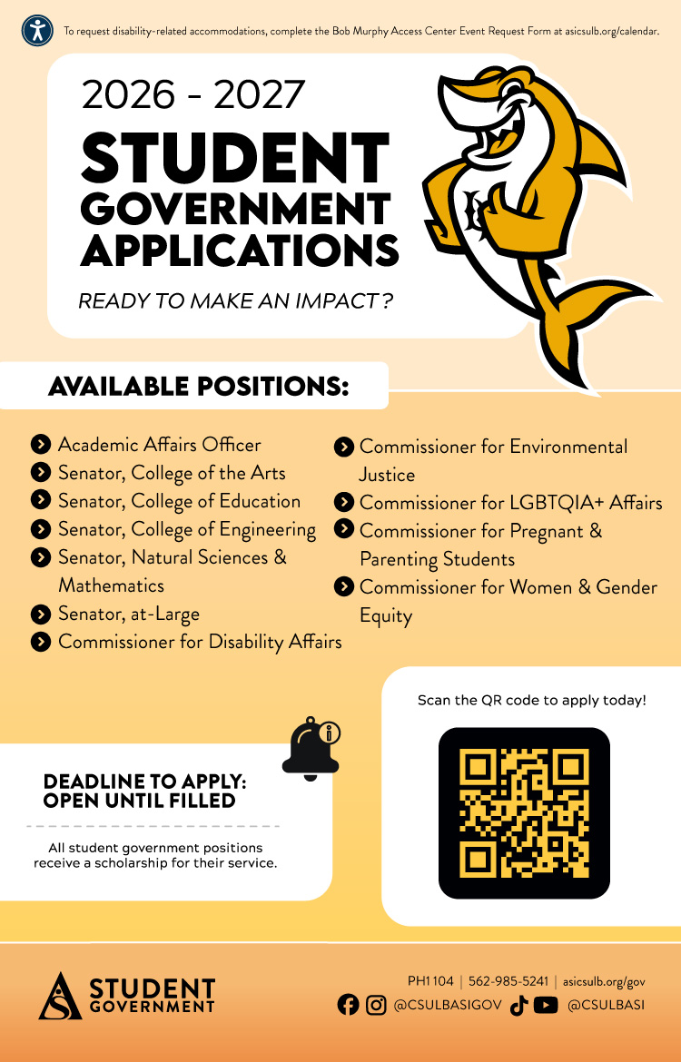 ASI Student Government Applications for open 2026-27 student leadership positions.