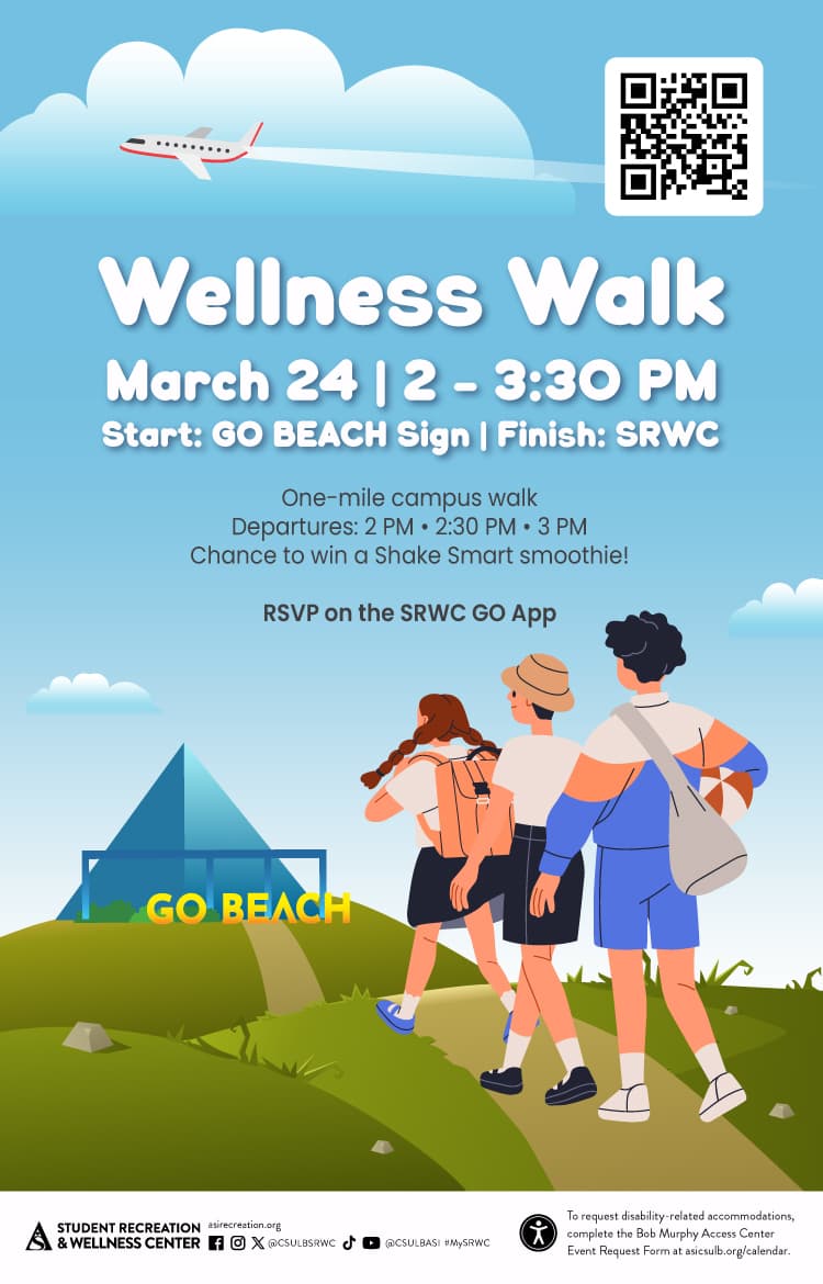 Wellness WalkFeb. 2511 a.m. to 12:30 p.m.GO BEACH sign to SRWC Entry Plaza
